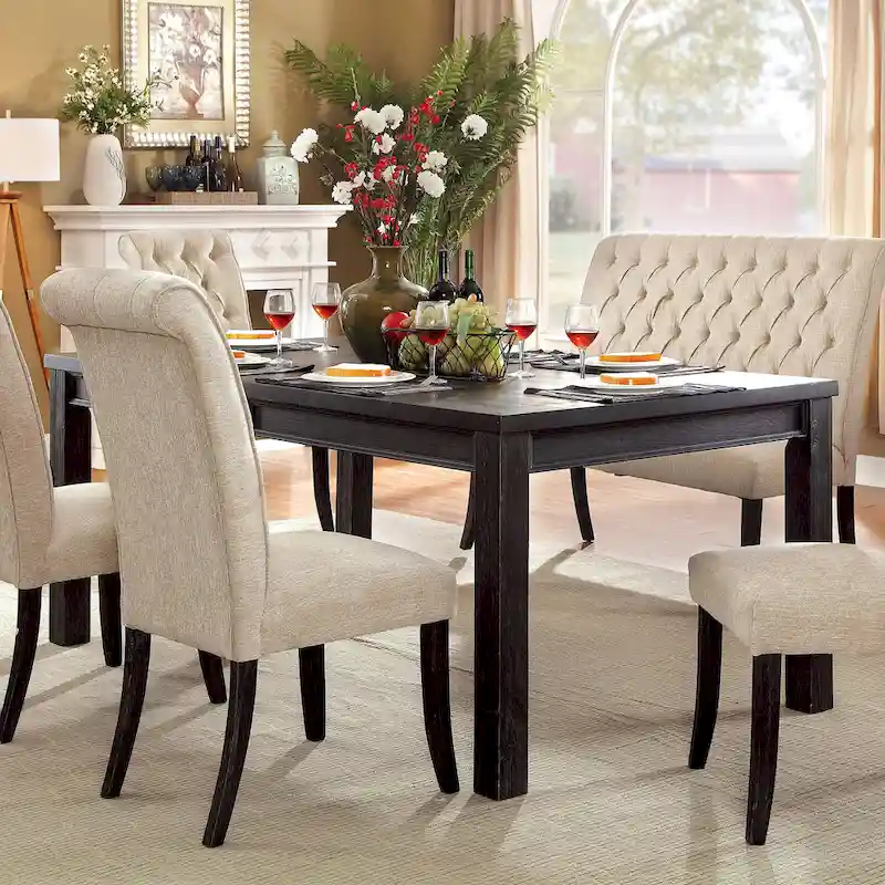 Furniture of America Tays Contemporary Black Solid Wood Dining Table