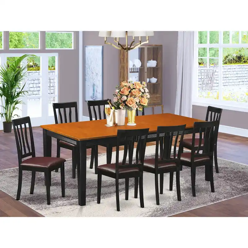 East West Furniture 9 Piece Kitchen Table Set- a Dining Table and 8 Dining Room Chairs, Black & Cherry (Seat Options)