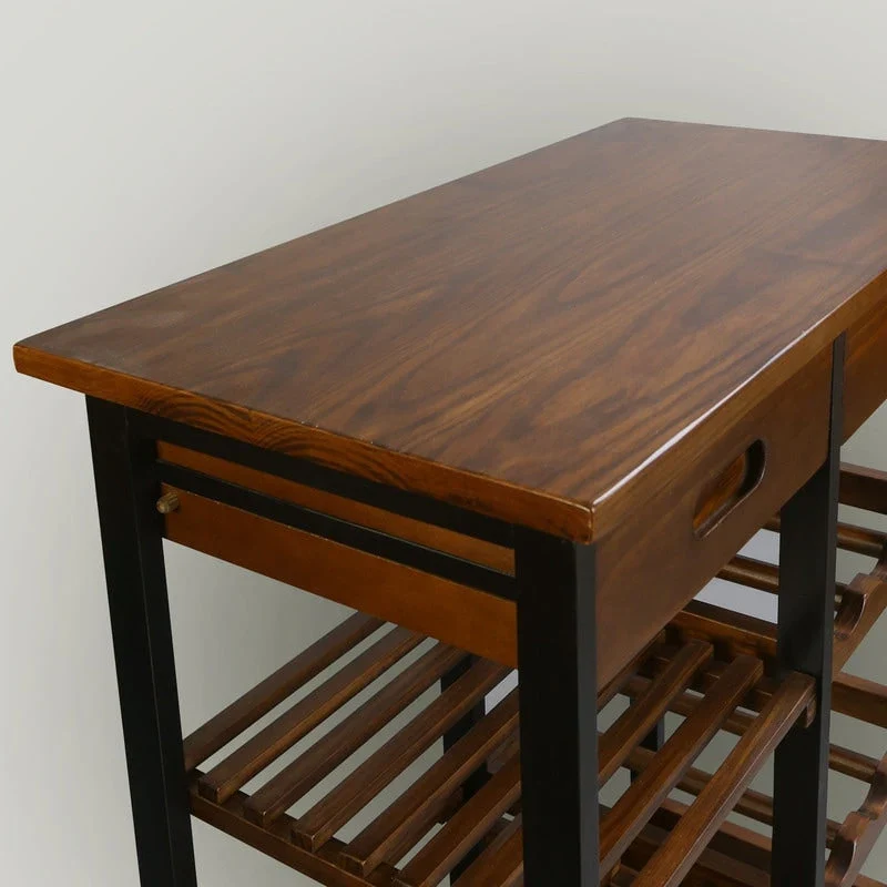 Solid Wood 4-Tier Rolling Kitchen Cart with Wine Rack and Drawer