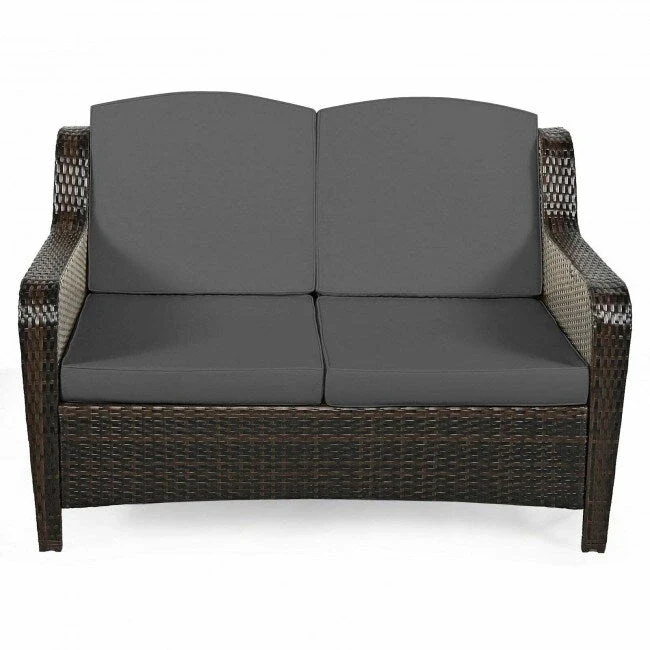 5 Pieces Patio Rattan Sofa Set with Cushion and Ottoman - 51 x 33.5 x 33 (L x W x H)