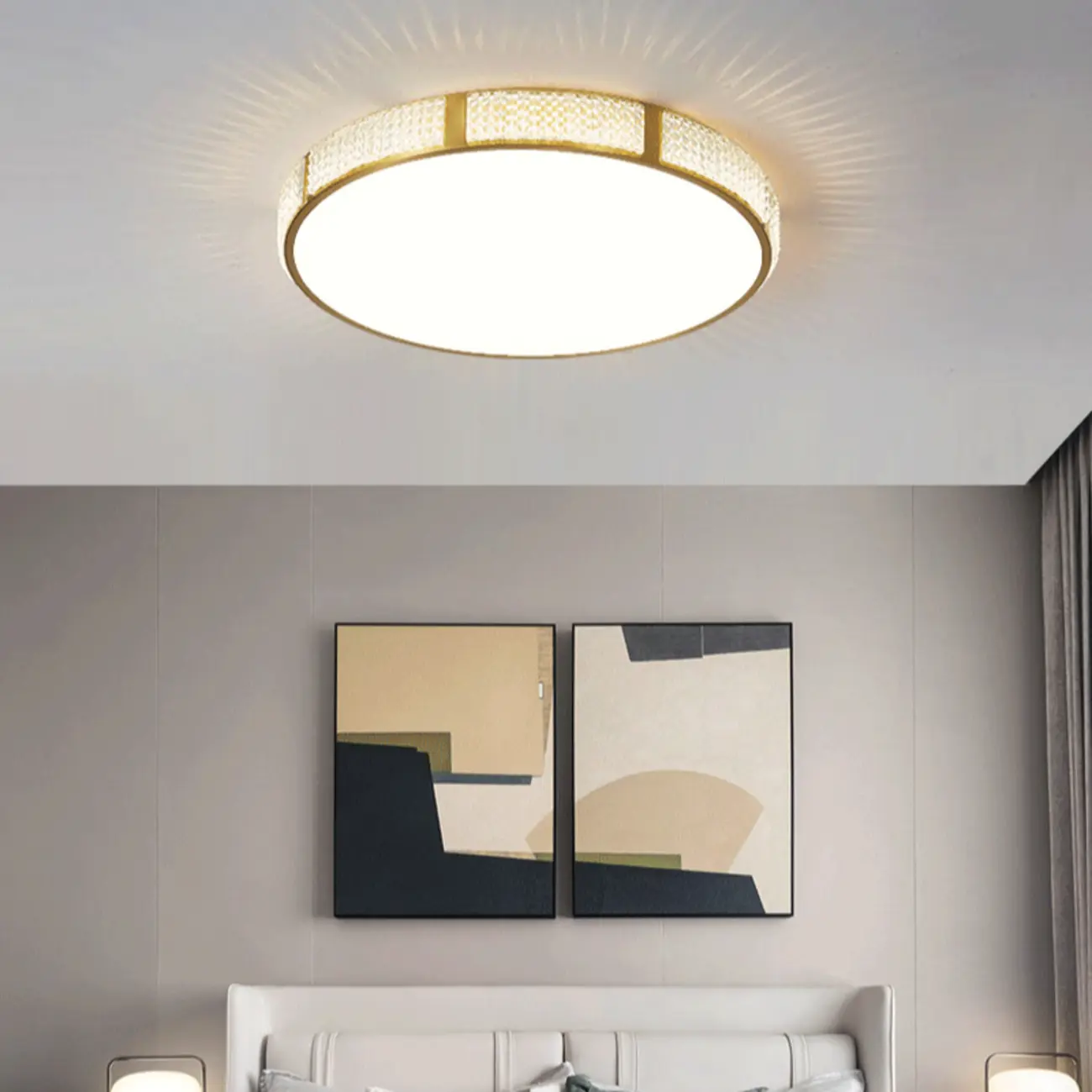Elegant Gold Round LED Flush Mount Ceiling Light