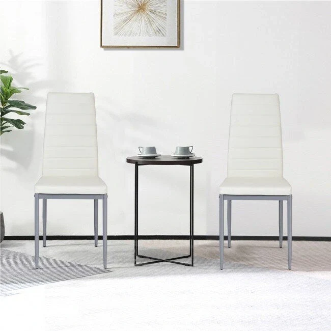 4 Pieces PVC Elegant Design Leather Dining Chairs with Solid Metal Legs - 16.0 x 20.0 x 38.5 (W x D x H)