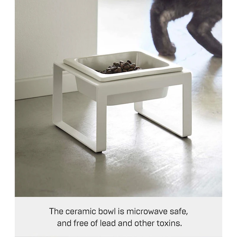 Yamazaki Home Single Pet Food Bowl - Two Styles, Steel and Ceramic, Tall, 1.25 - L 6.1 x W 5.91 x H 3.94 inches