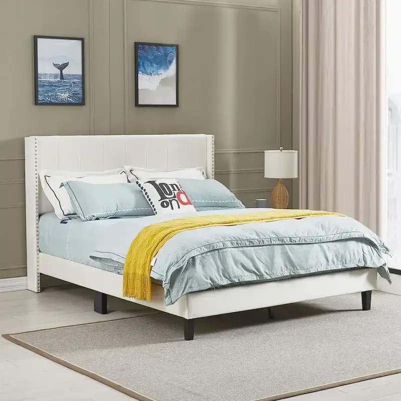 Modern Upholstered Tufted Headboard Platform Bed Frame
