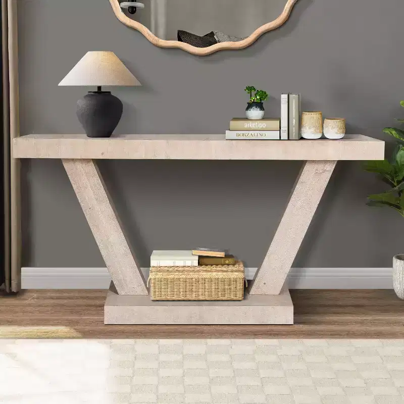 Antique Distressed Wood Console Table, 60in, 2-Tier Storage, Entryway / Hallway