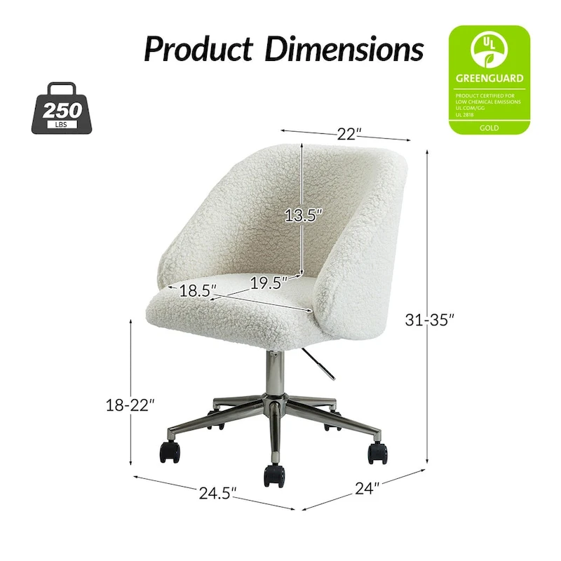 Joah Modern Boucle 360 Swivel Height Adjustable Swivel Office Chair with Rolling Wheels by HULALA HOME - N/A