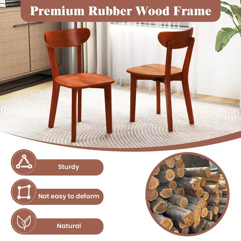 Solid Wood Dining Chair w/ Curved Backrest & Rubber Wood Frame