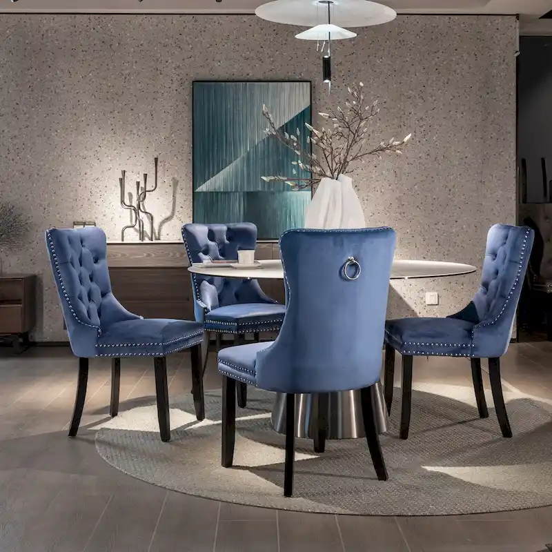 Modern Velvet Upholstered Dining Chair with Wood Legs,Set of 2