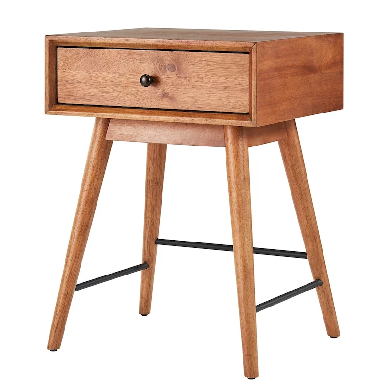 Mid-Century Modern Wood End Table with 1 Drawer, Compact Nightstand Side Table