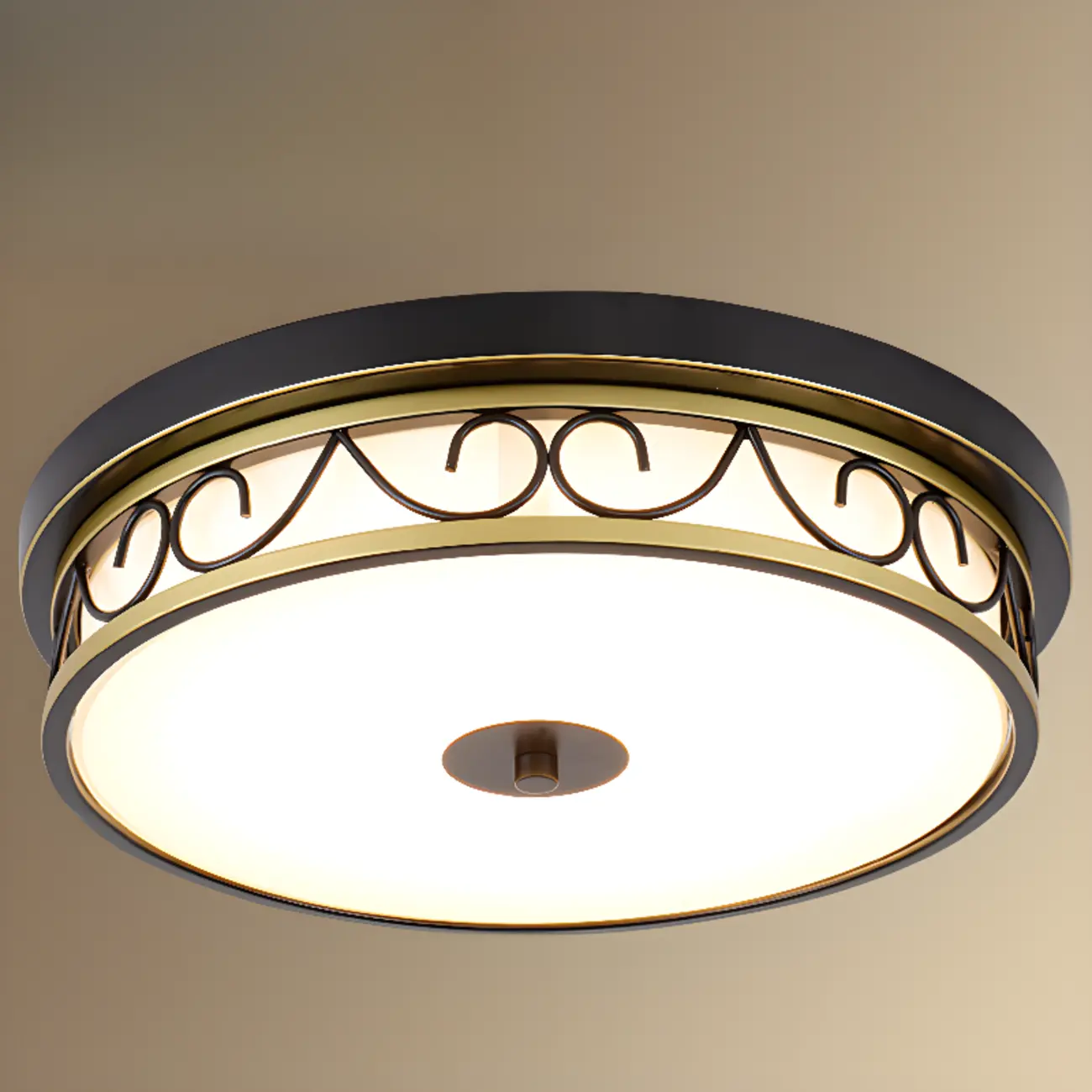 Classic Black Metal Drum Glass Flush Mount Ceiling Light