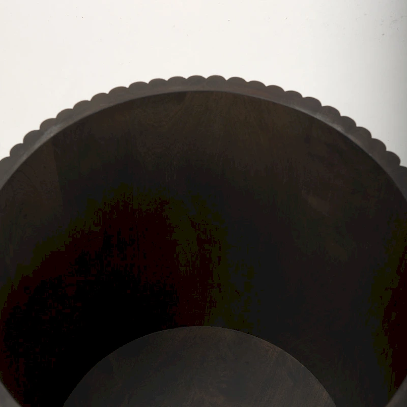 Terra Dark Brown Solid Wood Fluted Round Side Table