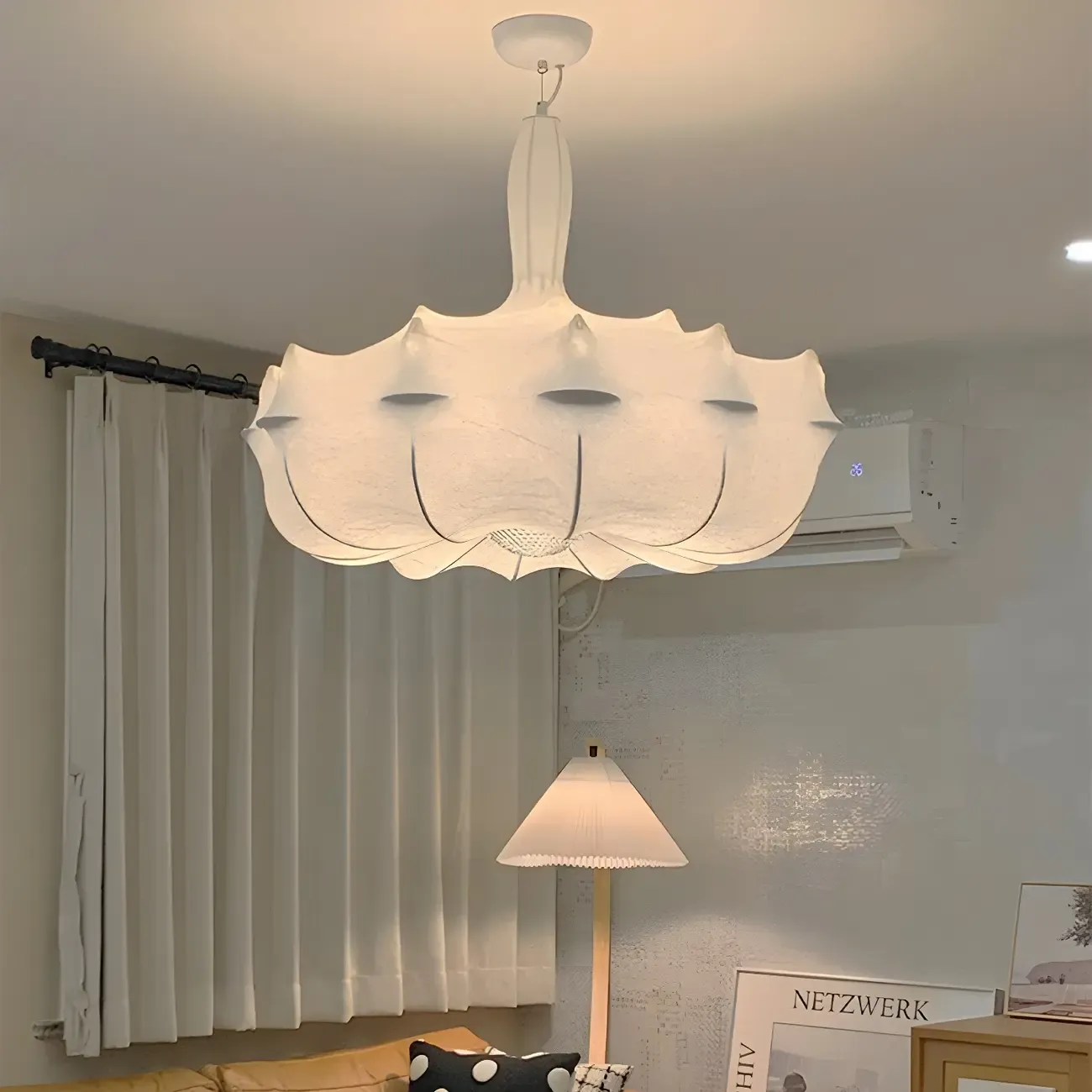 Modern White Flower-Shaped Drum Chandelier Height Adjustable