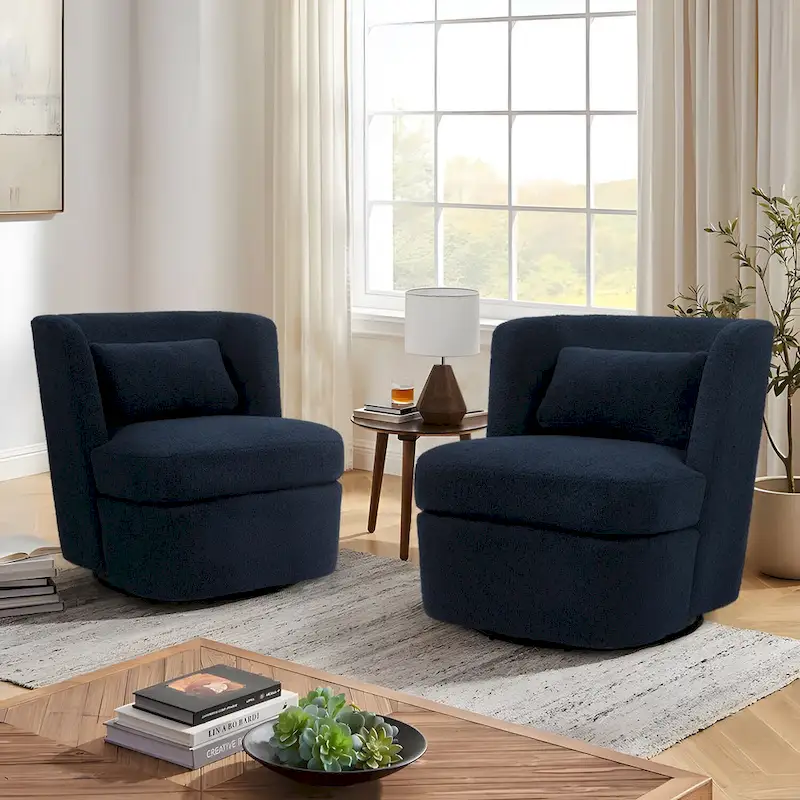 Swivel Accent chairs With Boucle Linen Fabric Set of 2