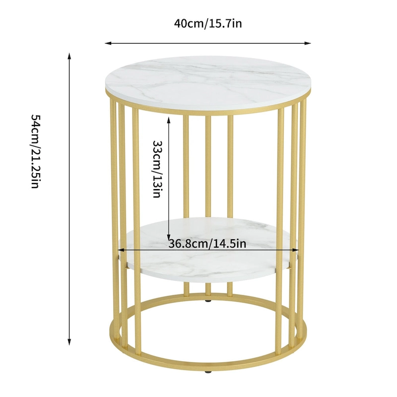 2 Tier Round Sintered Stone End Table Sofa Side Table with Golden Frame