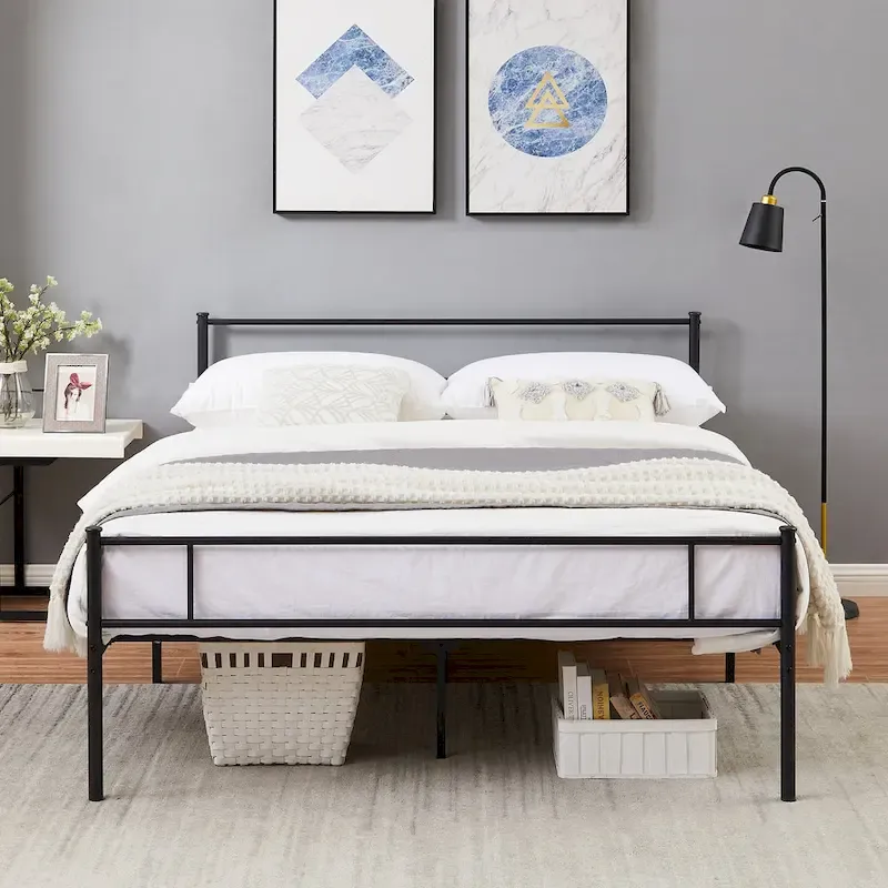 Metal Bed Frame with Headboard and Footboard, No Box Spring Needed
