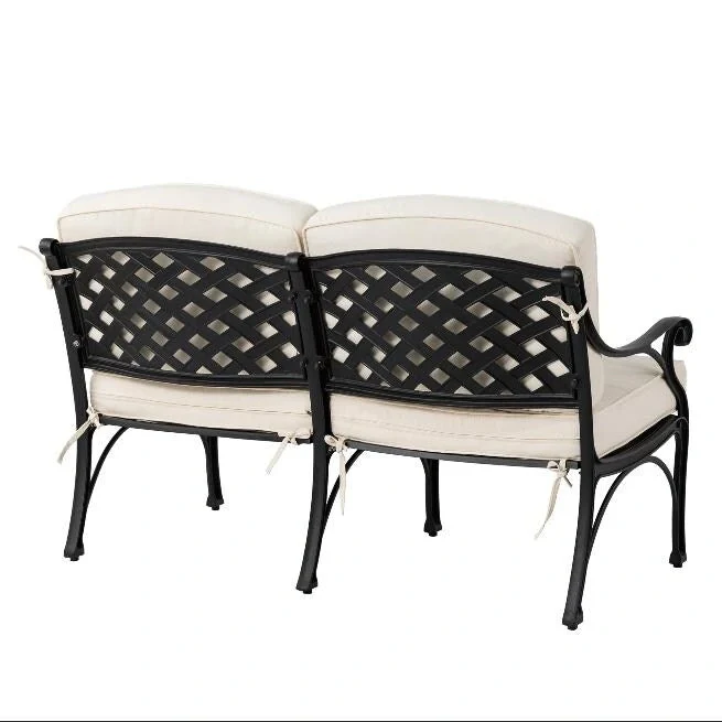 Elm Plus 2 Piece Cast Aluminium Patio Sectional Sofa Set with Beige Cushions