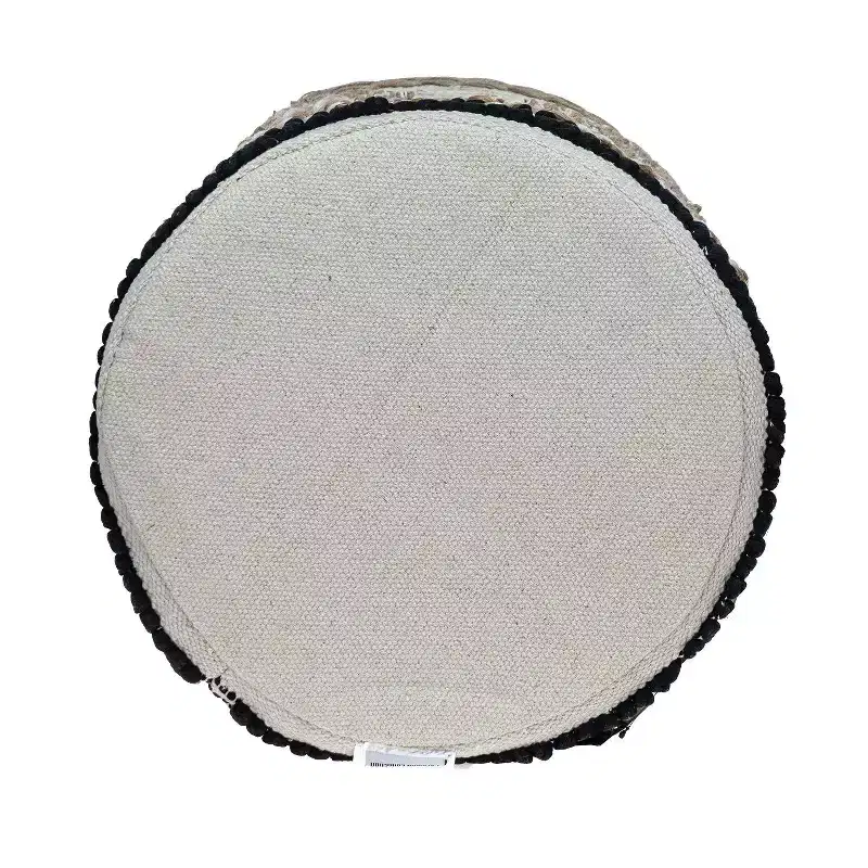 HomeRoots 16 Beige Jute And Brown Round Abstract Ottoman
