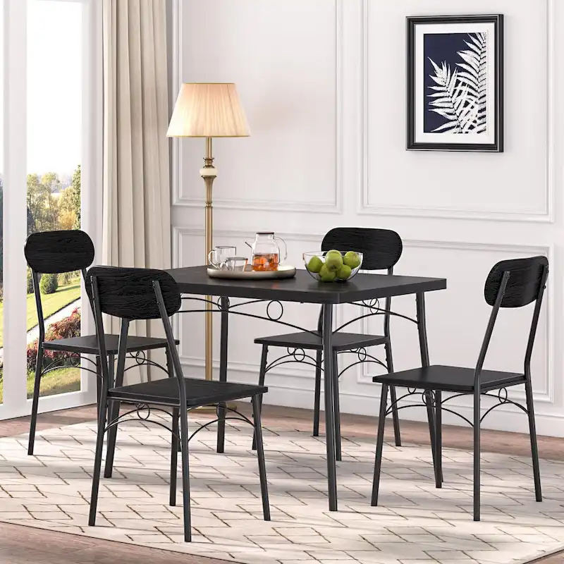VECELO Dining Table Set, Kitchen Table with 2/4 Chairs, Metal and Wood Rectangular 3/5-Piece Dining Set