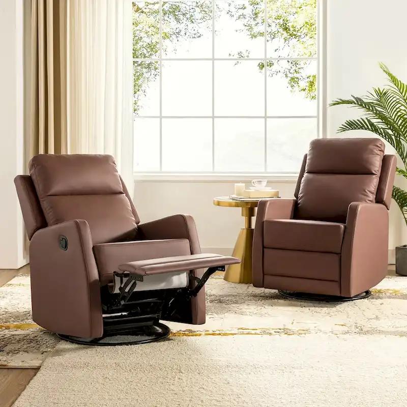 Esteban Modern Faux Leather Manual Rocking Swivel Recliner with Wingback Set of 2