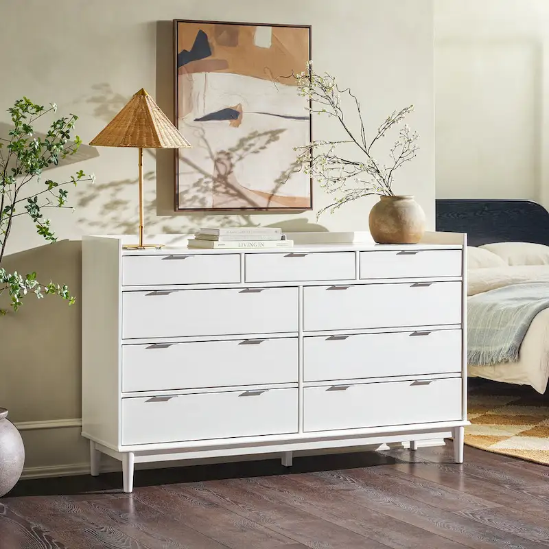 Solid Pine Wood 9-Drawer Dresser with Gallery Top