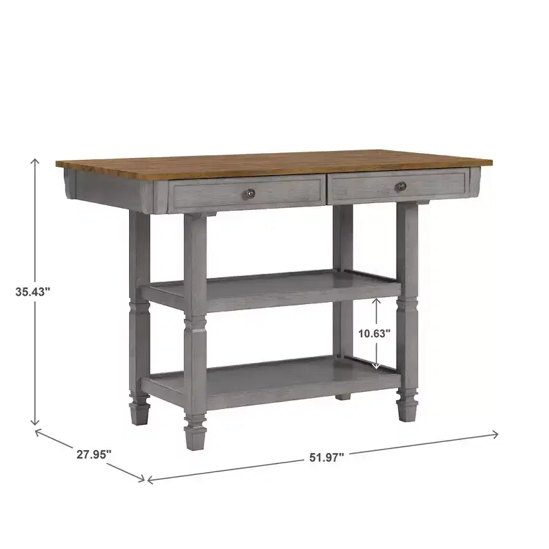 Two-Tone Kitchen Island with Drawers – Antique Grey / Antique White / Black