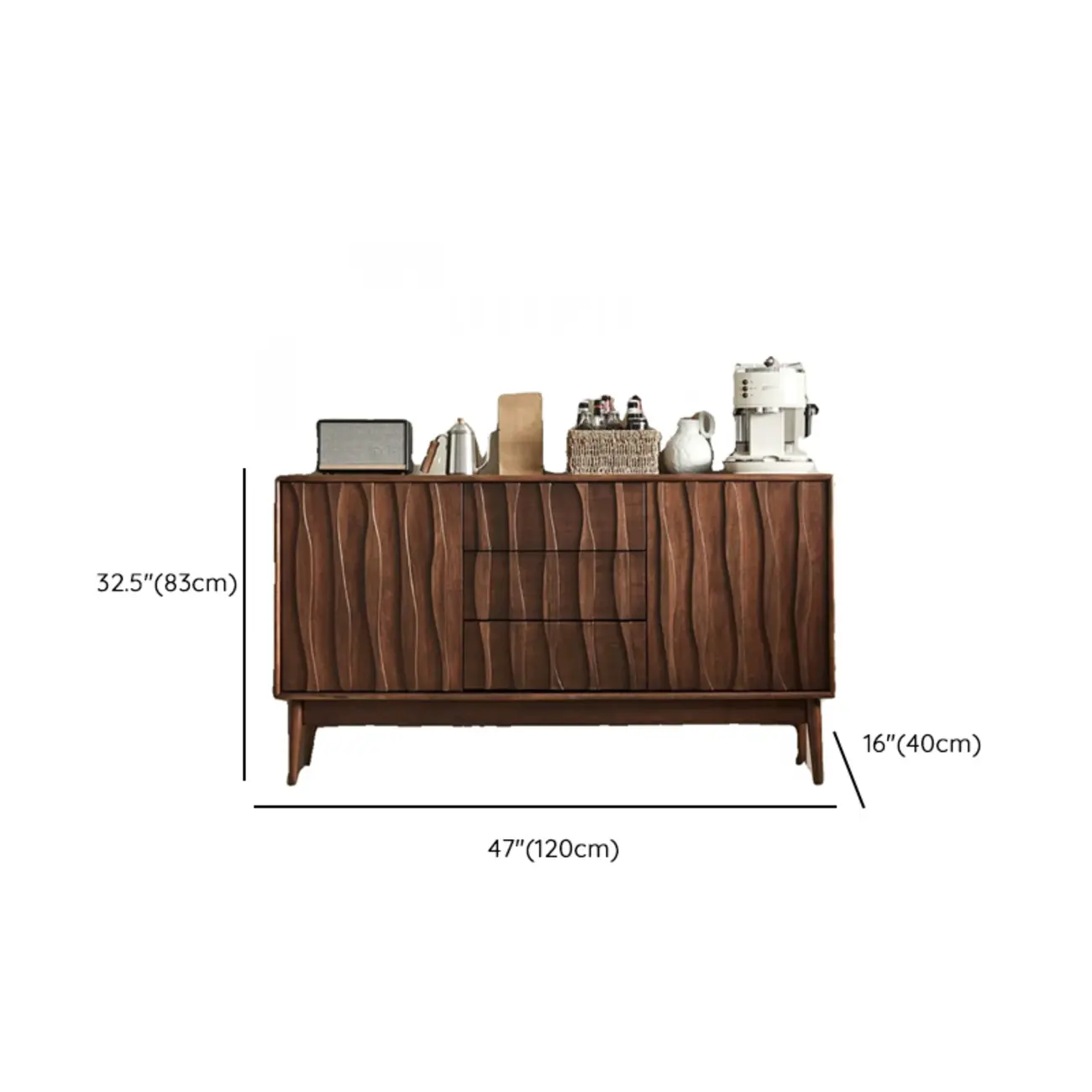 Scandinavian Brown Solid Wood Buffet Table with Drawers