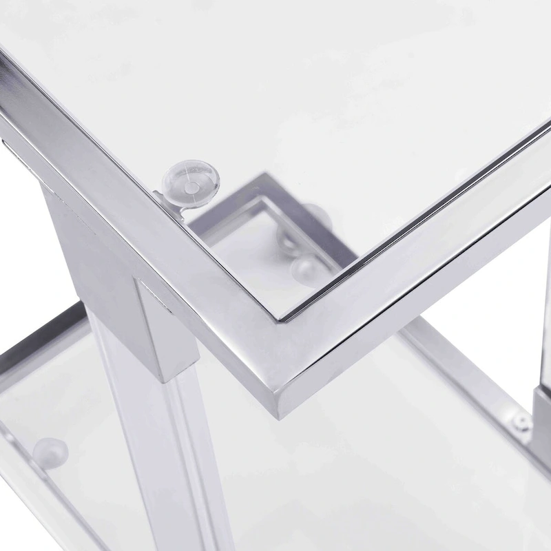 Glass Side Table, Acrylic End Table, Glass Top C Shape Square Table with Metal Base