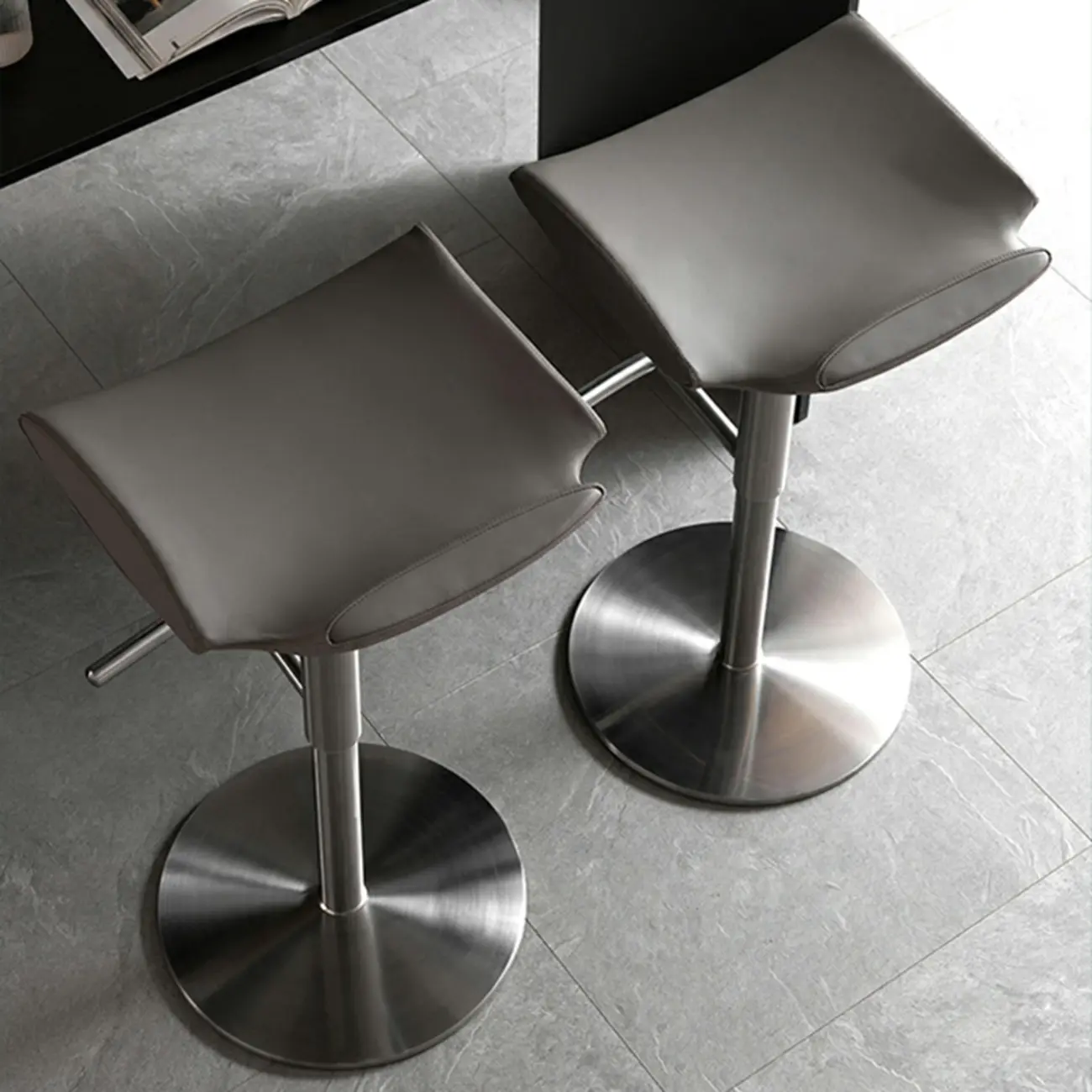 Modern Gray Swivel Metal Frame Adjustable Bar Height Stools