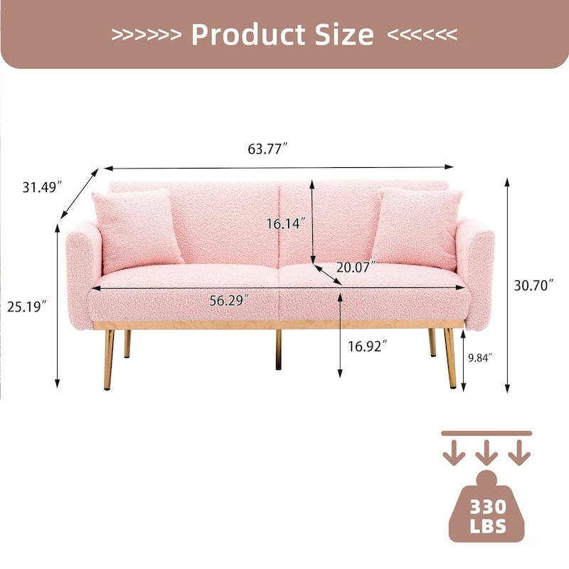 Teddy Fabric Upholstered Tufted Loveseats Sleeper Sofa With Rose Golden Legs