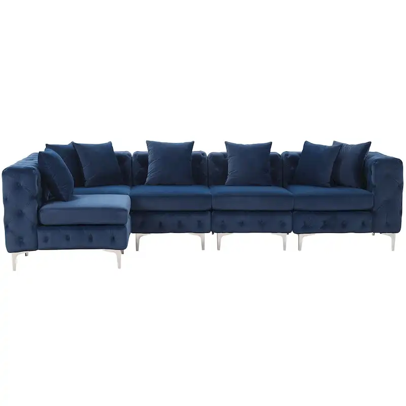 Large L-Shaped Modular Sofa, 5-Seat Velvet Sectional Couch