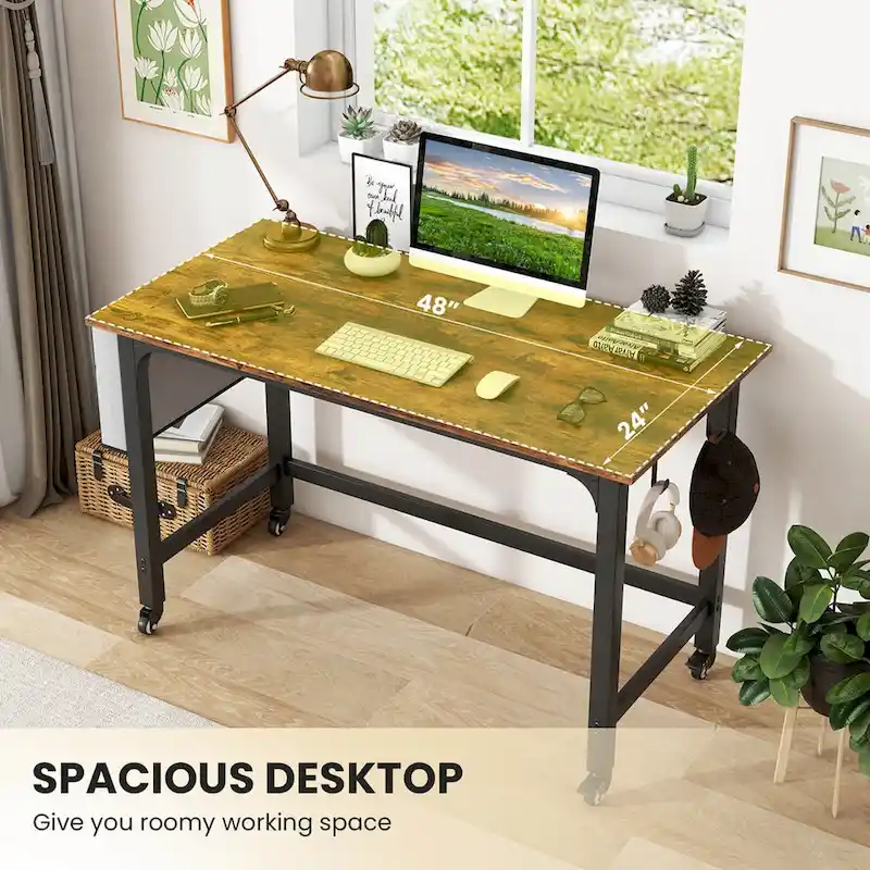 Costway 1/2/4 PCS Rolling Computer Desk Metal Frame PC Laptop Table