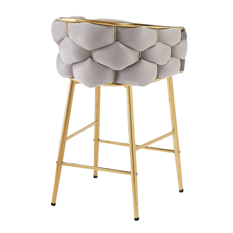 Set of 2 Bar Stools with Velvet Padded Seat and Metal Legs