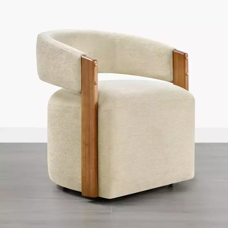 Spruce&Spring Upholstered Dining Chair with Wood Armrests & Hidden Wheels