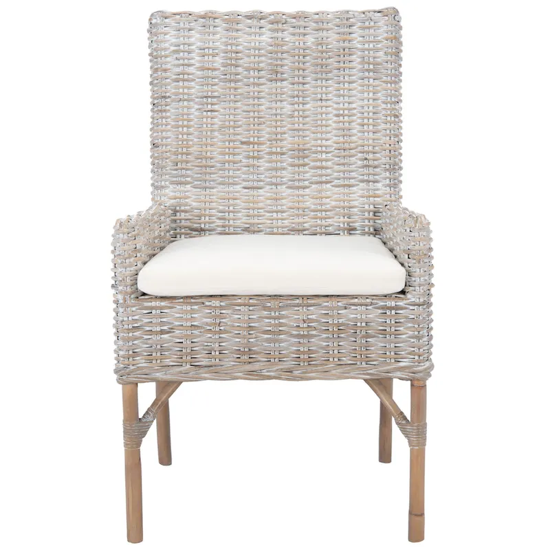 SAFAVIEH Winnifred Coastal Rattan Accent Chair with Cushion - 18.5 W x 22.8 L x 38.2 H - 19Wx23Dx38H