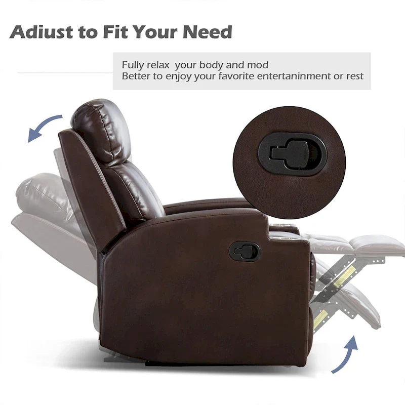 Manual Recliner Massage and Heating Chair Sofa with 2 Cup Holders Breathable Fabric