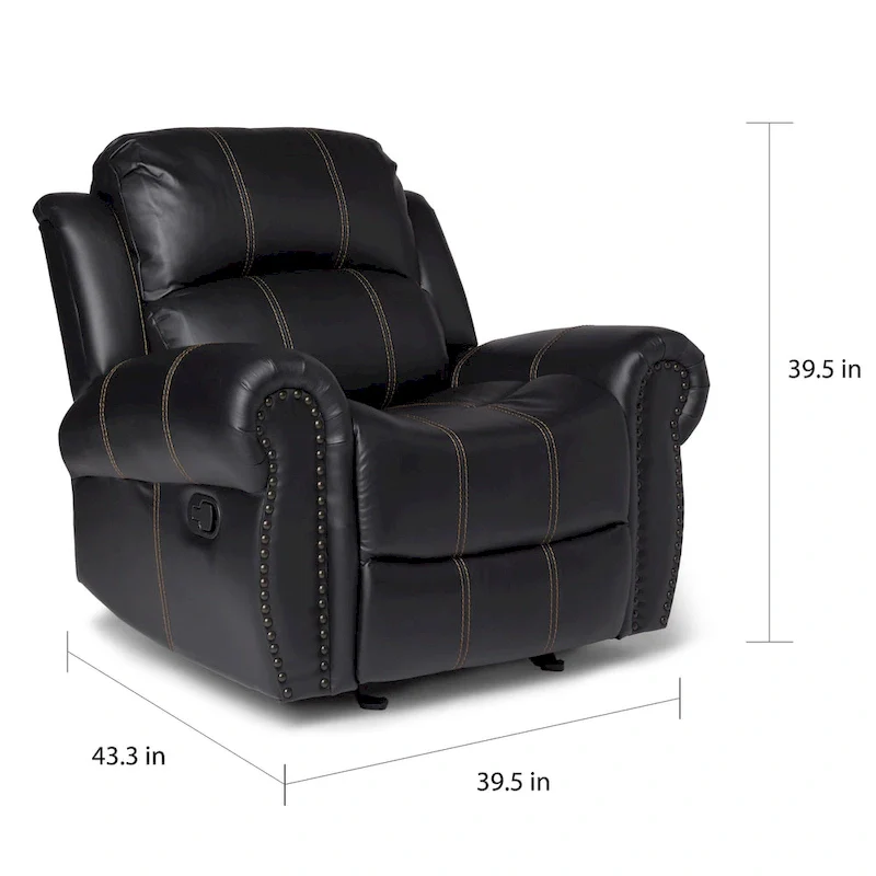 PU Leather Glider Recliner Club Chair, Brown/Black, Contrast Stitch, Seats 1