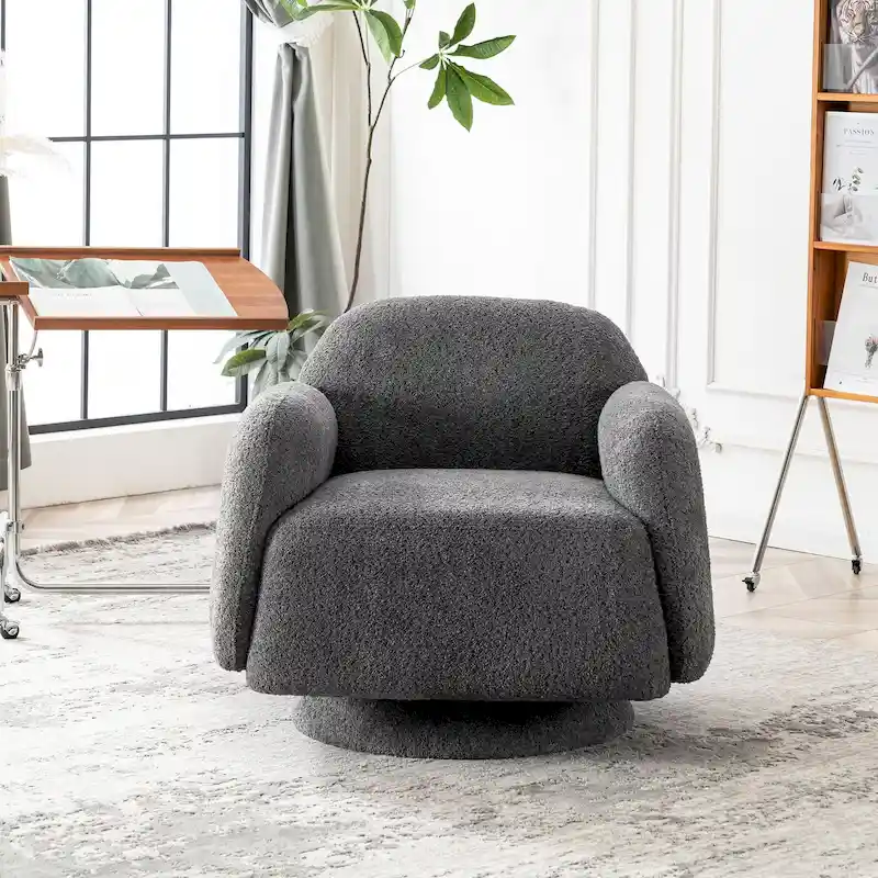 Boucle Upholstered Swivel Accent Barrel Chair with Armrest, Set of 1