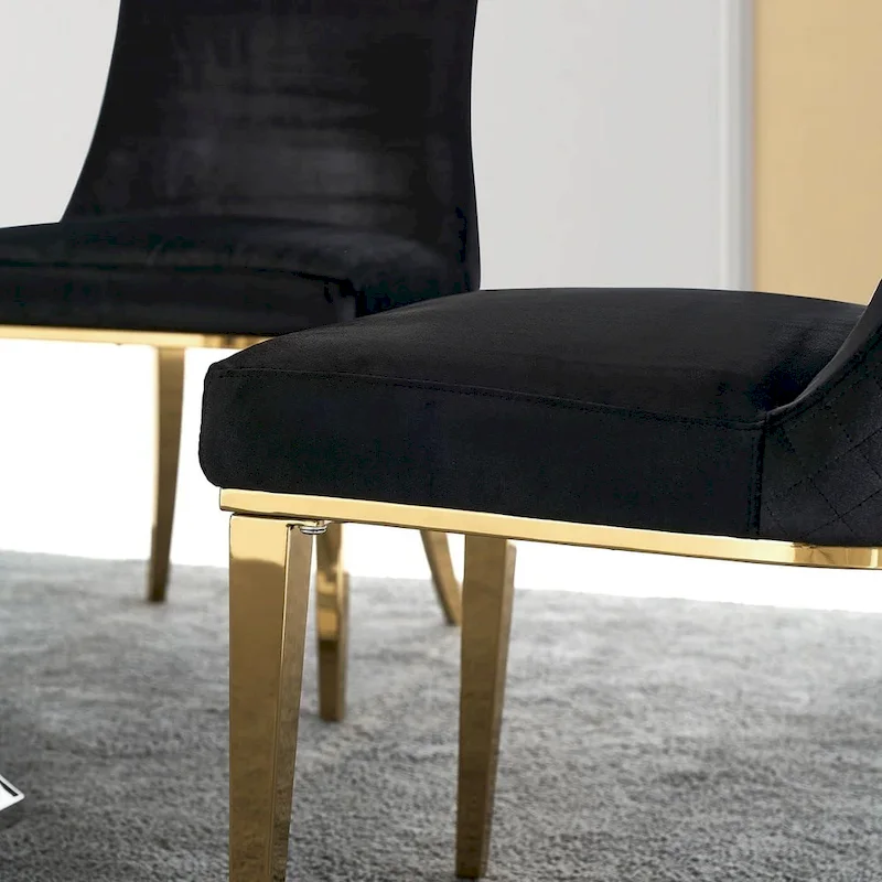 Velvet Dining Room Chairs with Reticulate Texture Back and Metal Trim Top