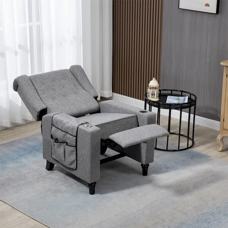 Modern Button Tufted Wingback Push Back Fabric Recliner Chair