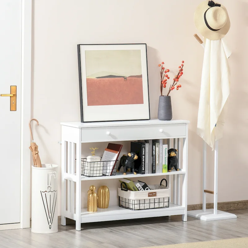 Console Table with Drawers and 2 Shelves Modern Sofa Table for Entryway Living Room Bedroom
