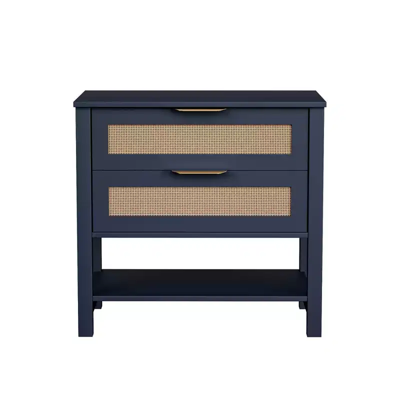 Rattan Boho Rattan 2 Drawer Nightstand for Bedroom Living Room
