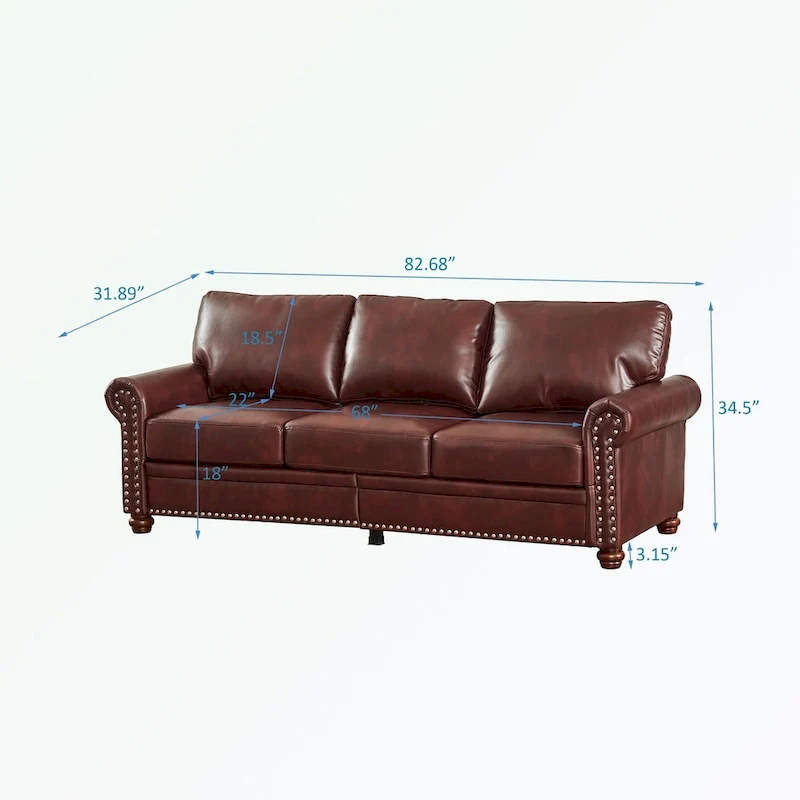 3 Seat Sofa with Rubber wood Legs and Nails finish