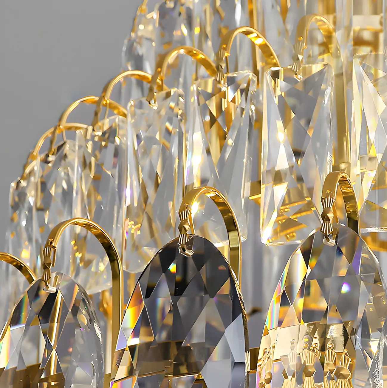 Luxury Gold Spiral Crystal Stairwell Chandelier Height Adjustable