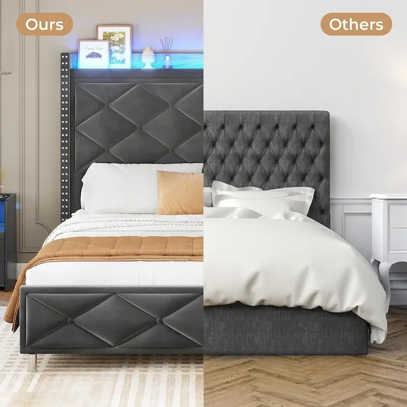 LED Bed Frame with 51.2  Tall Headboard Charging Station