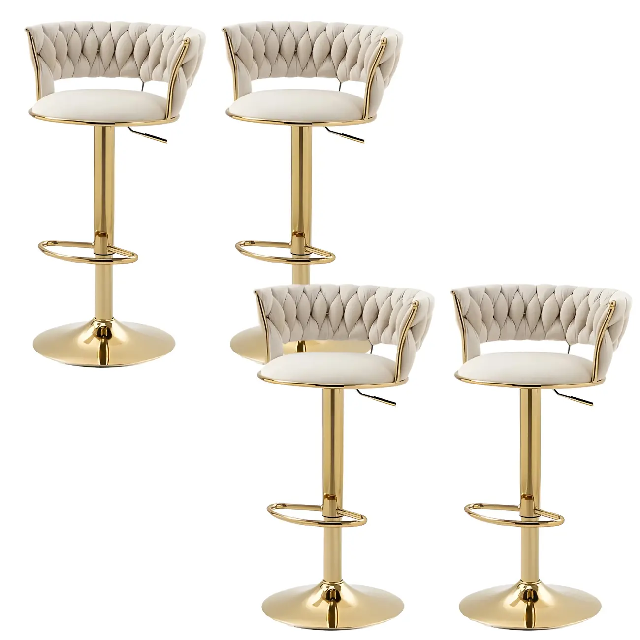 Gold Base Low Back Adjustable Swivel Bar Stool