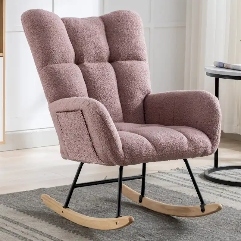 Rocking Chair Upholstered Glider Rocker Rocking Accent Chair Padded Seat with High Backrest Armchair
