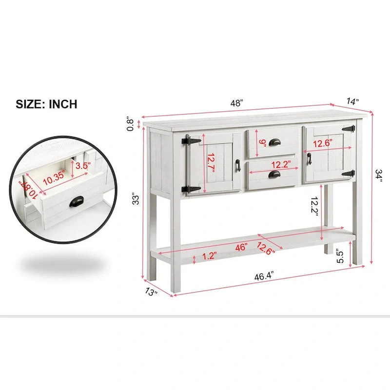 48  Sideboard Console Table with 2 Drawers - N/A