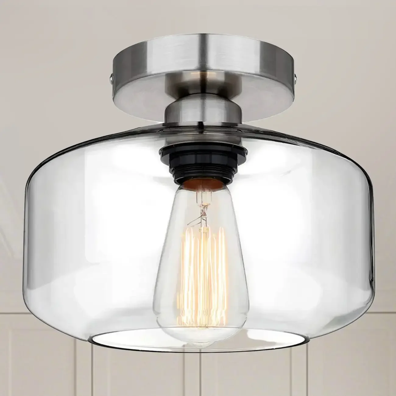 Hallway Industrial Clear Glass Semi Flush Ceiling Light