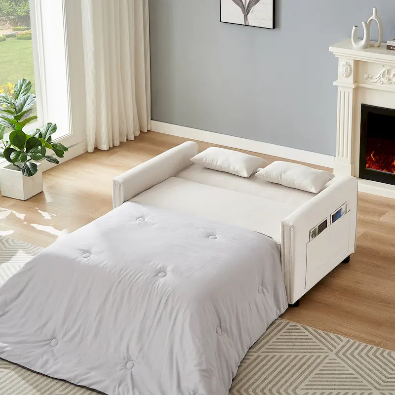 Linen Convertible Loveseat Sleeper Sofa with Adjustable Backrest - 38.60 x 54.00 x 31.90