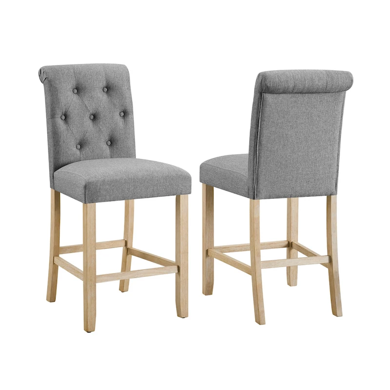 Roundhill Furniture Siena Counter Height Button Tufted Back Solid Wood Stools, Set of 2